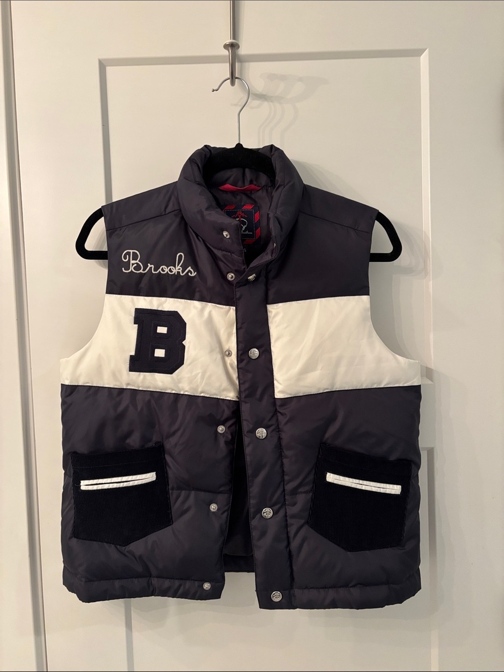 Brooks Black and White Puffer Vest with B Patch